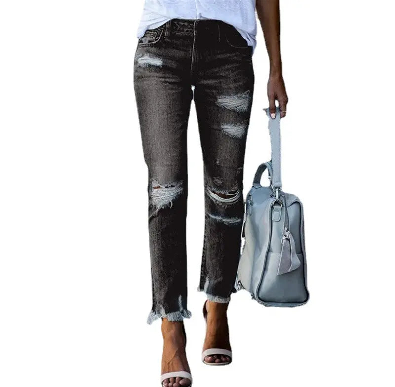 Women's Plus Size Ripped Jeans Trousers hercurva