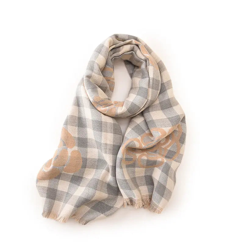 High-grade Cold Protection In Autumn And Winter Thermal Plaid Scarf Printed Tassel Mid-length Shawl hercurva