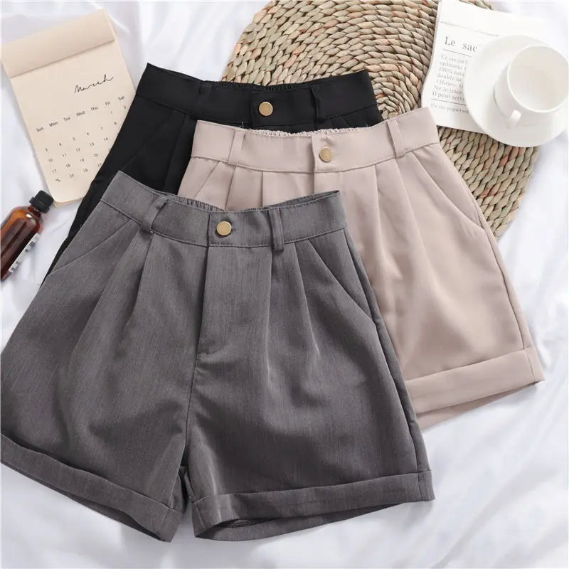 Solid Color All-match Roll-up Wide-leg Casual Shorts hercurva