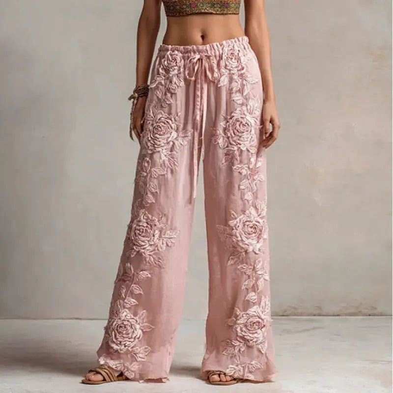 3D Floral Print Pattern Elegant Straight Women's Trousers hercurva