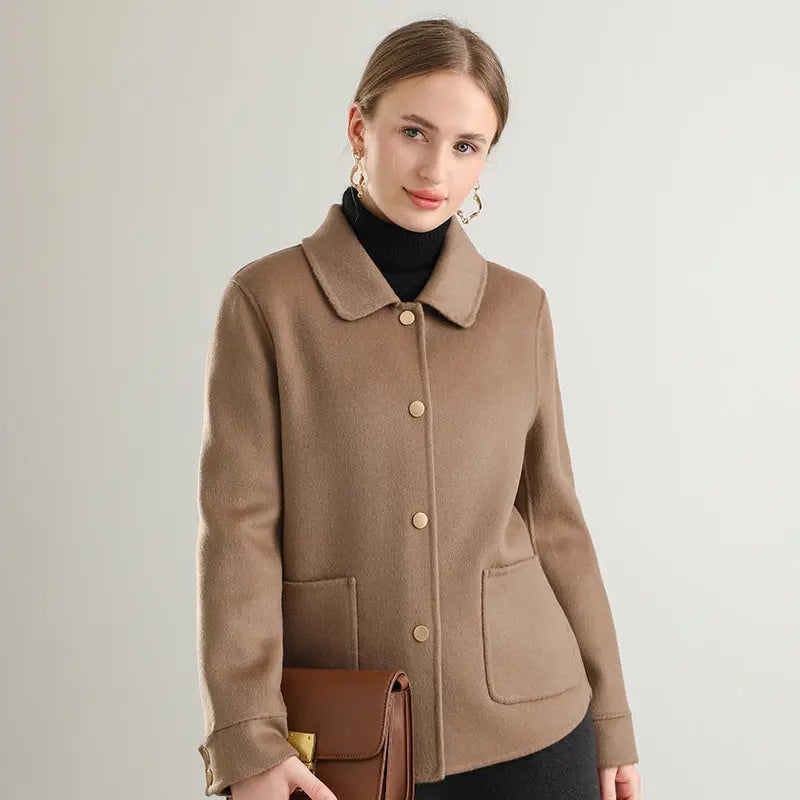 Autumn And Winter New Polo Collar Solid Color Coat For Women hercurva