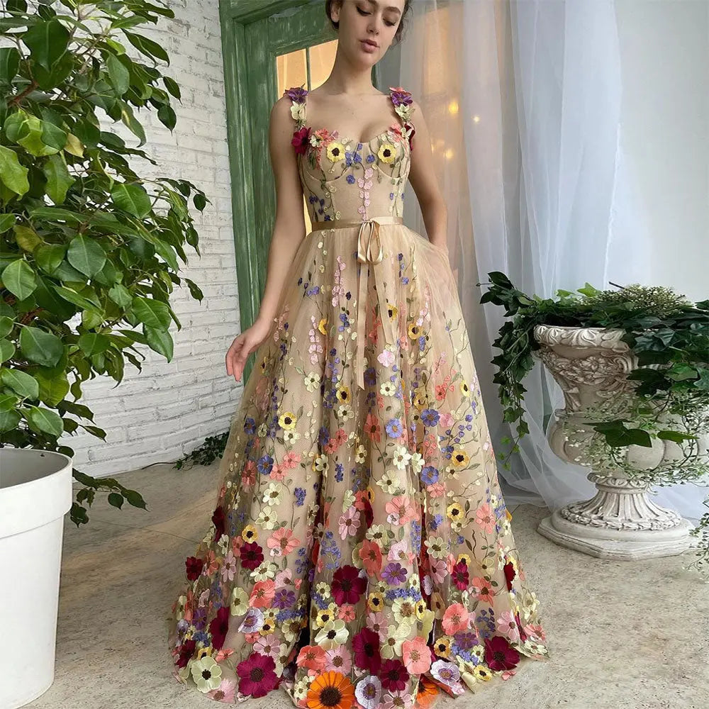 Sevintage Exquisite 3D Flowers Prom Dresses Sweetheart hercurva
