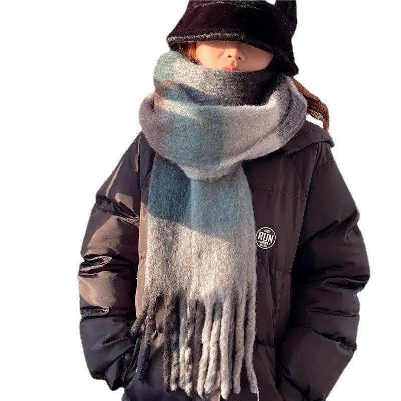 Women's Plaid Tassel Scarf Rainbow Color-blocking Shawl hercurva