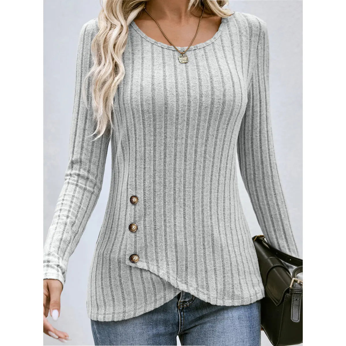 Women's Button Round Neck Sweater hercurva