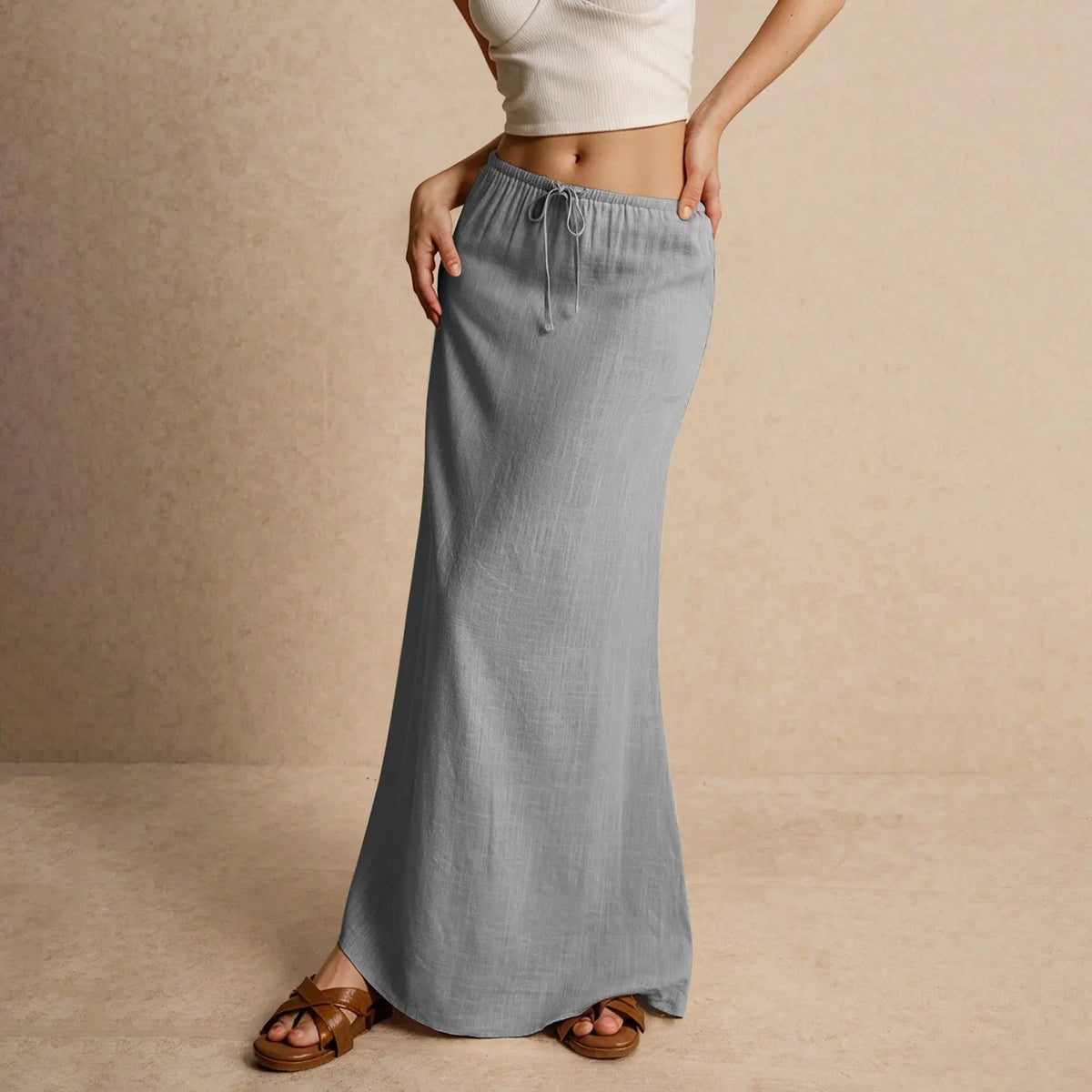 Women's Solid Color Drawstring Elastic Waist Skirt hercurva