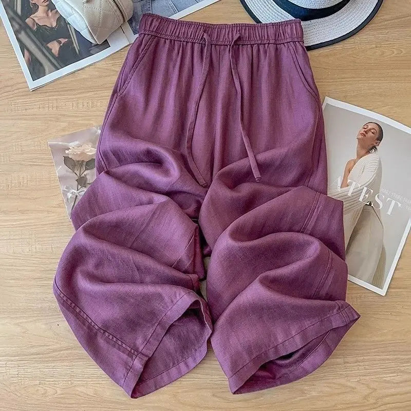 High Waist Drape Linen Cropped Straight Pants hercurva