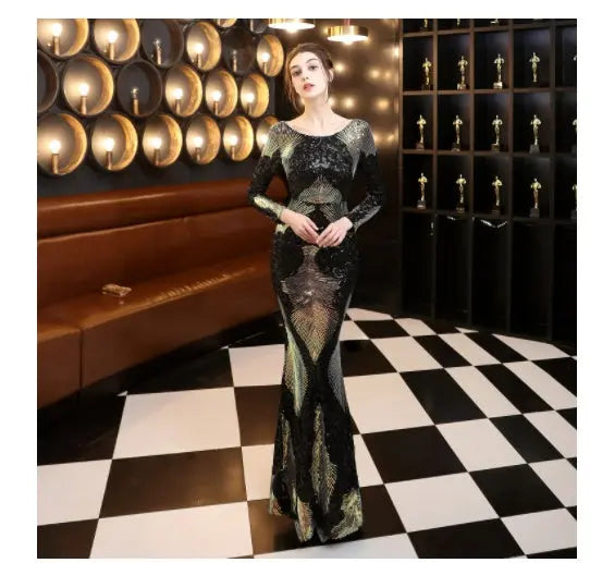 Fashion Stitching Mopping Long Sequin Dress hercurva