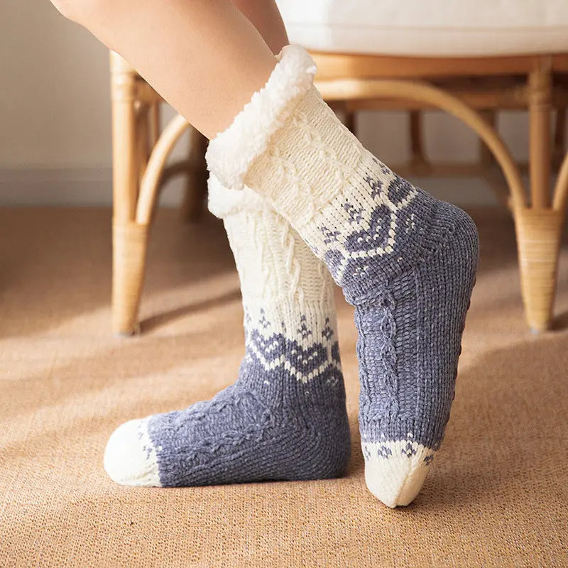 Love Knitted Plush Floor Socks Winter Warm Non-slip Carpet Socks Christmas Home Women hercurva