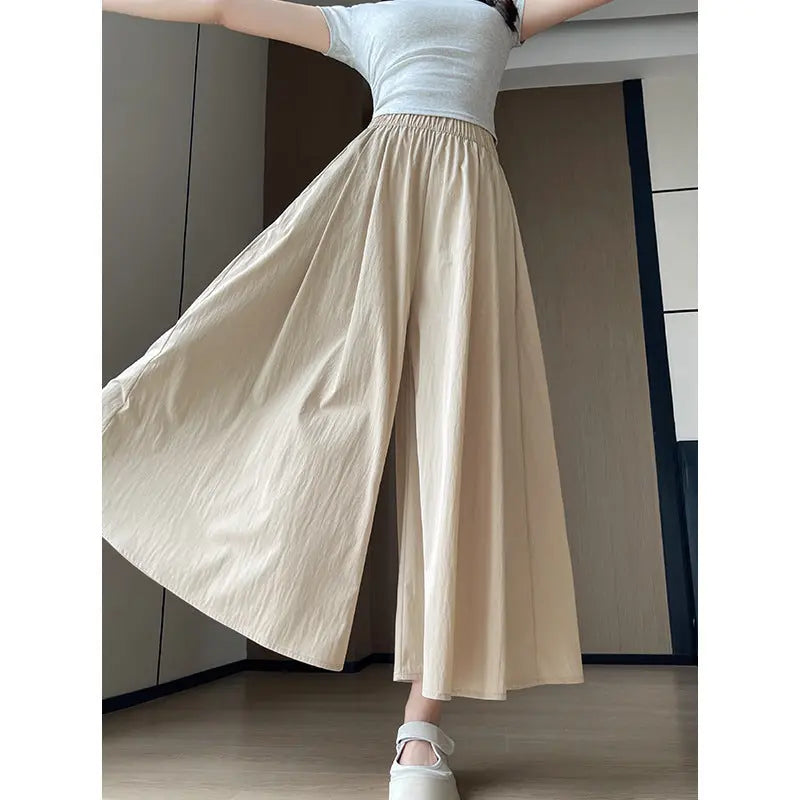 Plus Size Women's Summer Thin Culotte Ice Silk Leisure Wide Leg Pants hercurva