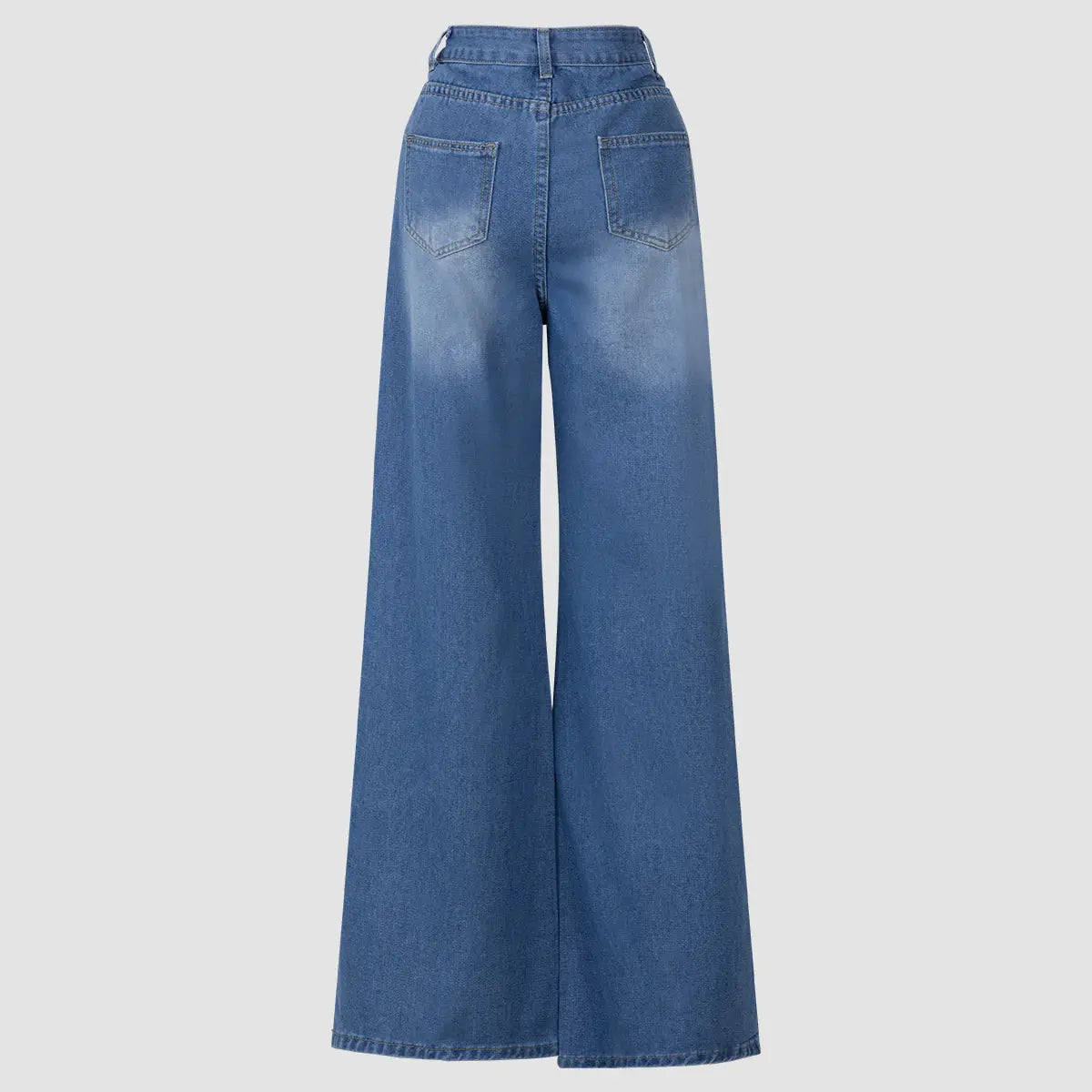 Blue Denim High - Waisted Ultra - Wide - Leg Jeans With Side Slit hercurva
