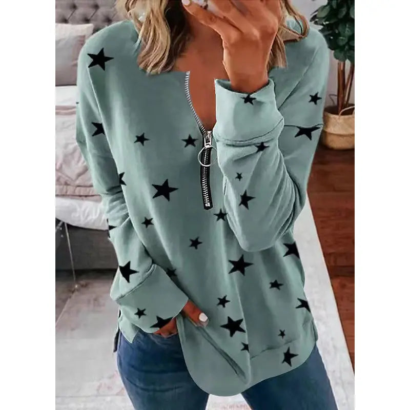 Star Print Long Sleeve Pullover Women's Sweatshirt hercurva
