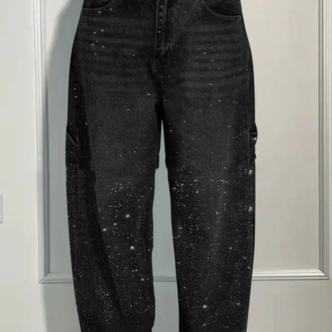 Ins Shiny Straight Jeans With Pockets Fashion Loose Wide-leg Pants For Women Street-style Trousers hercurva