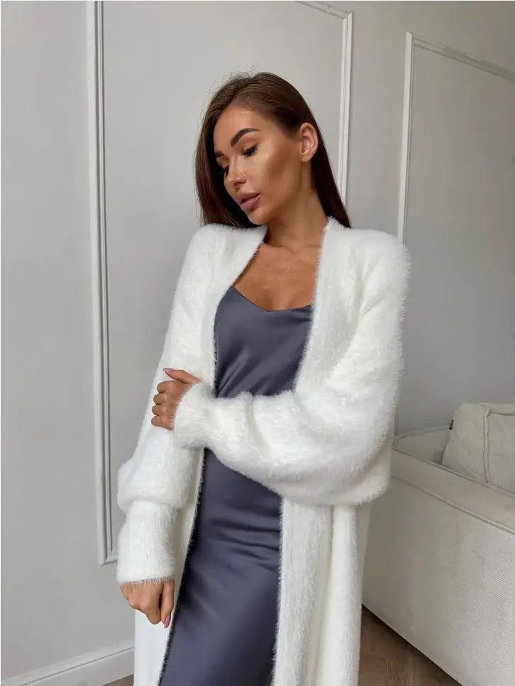 Imitation Mink White Sweater Cardigan Coat Women's Loose hercurva