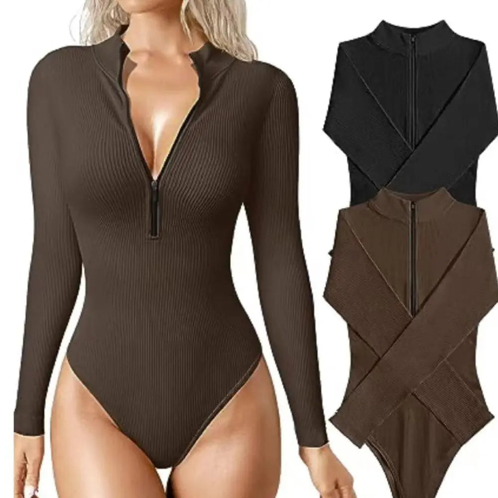 Fashion Long Sleeve Zipper Jumpsuit Seamless Slimming Shapewear For Women Romper hercurva