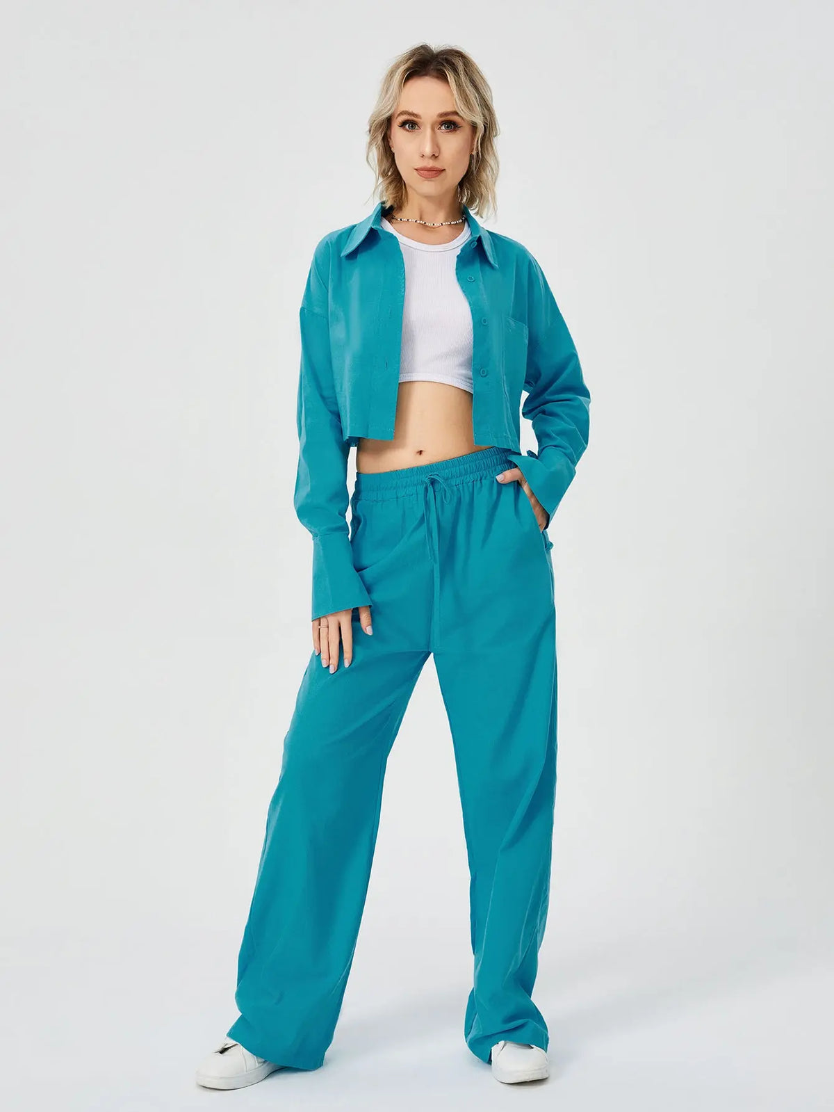 Women Two Piece Outfits For Women Long Sleeve Button Down Wide Leg Loungewear Pajama Set hercurva