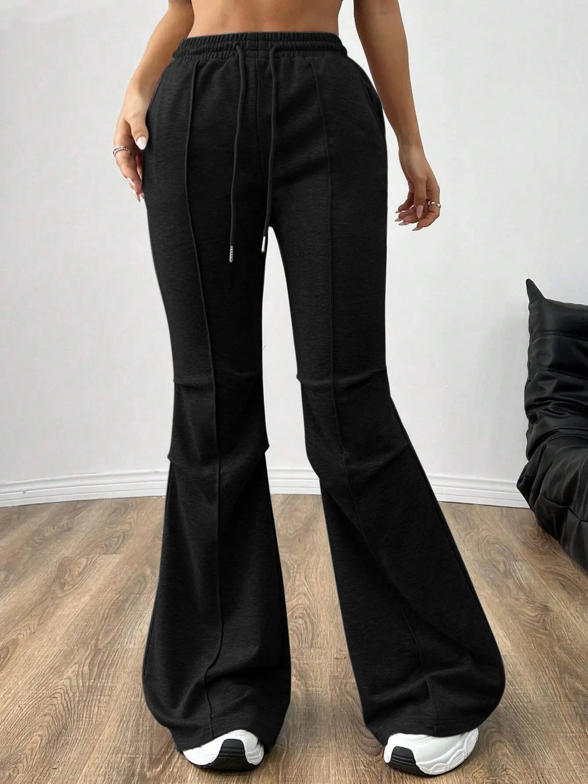 Simple Casual Pants Drawstring Elastic Waist Wide Leg Trousers hercurva