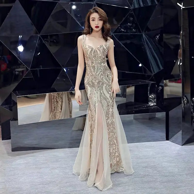 Fishtail Long Summer Sequins Sling Evening Dress Banquet hercurva