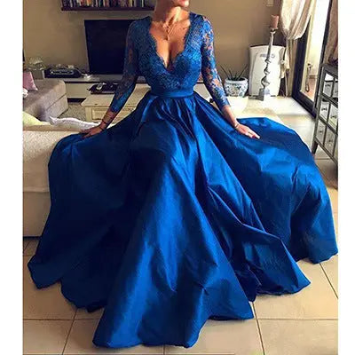 Lace V-neck Evening Dress With Large Swing Dress hercurva