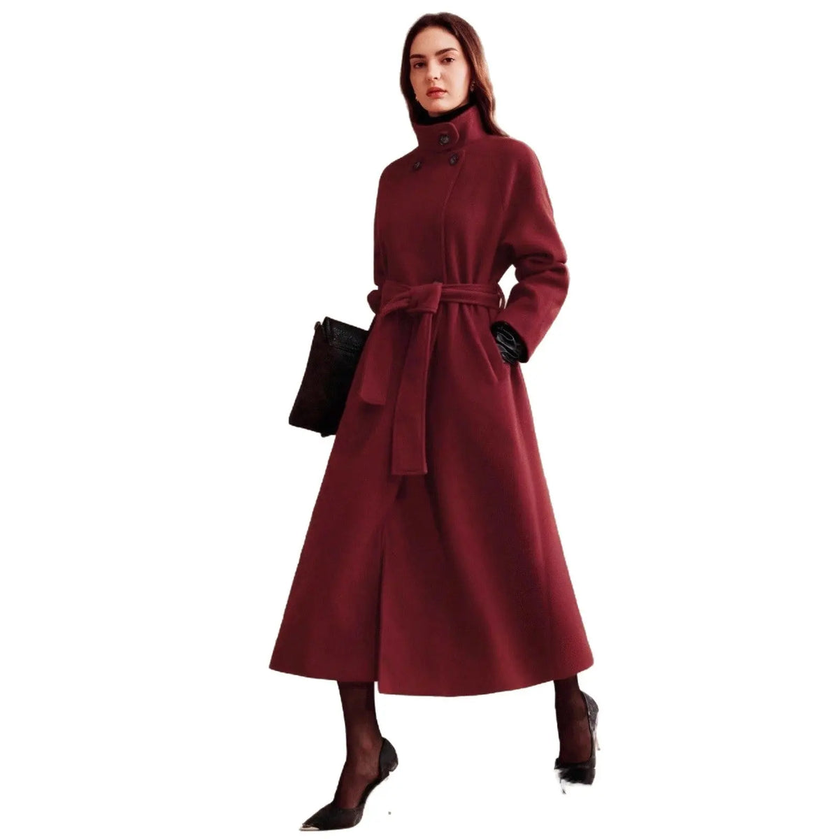 Women's Double-breasted Long Wool Coat With Suit Collar hercurva