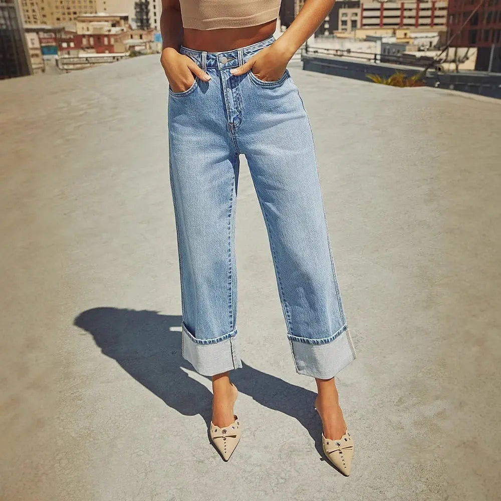 Retro Curling New Elastic Straight Jeans For Women hercurva