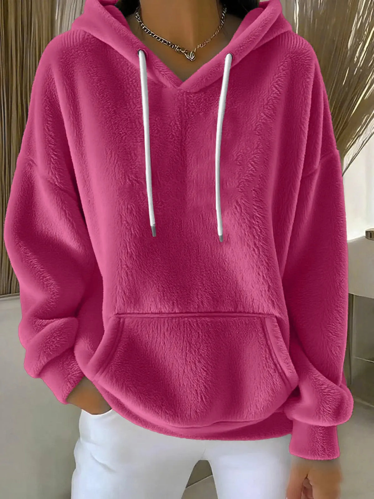 Women's Solid Color Lamb Fleece Lined Versatile Sweatshirt For Autumn And Winter hercurva