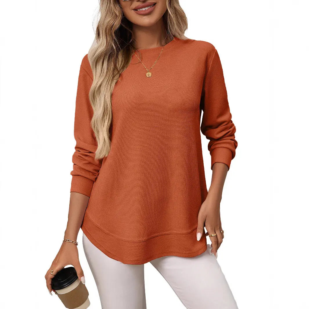 European And American Loose Waffle Casual All-match T-shirt Knitted Long Sleeve hercurva