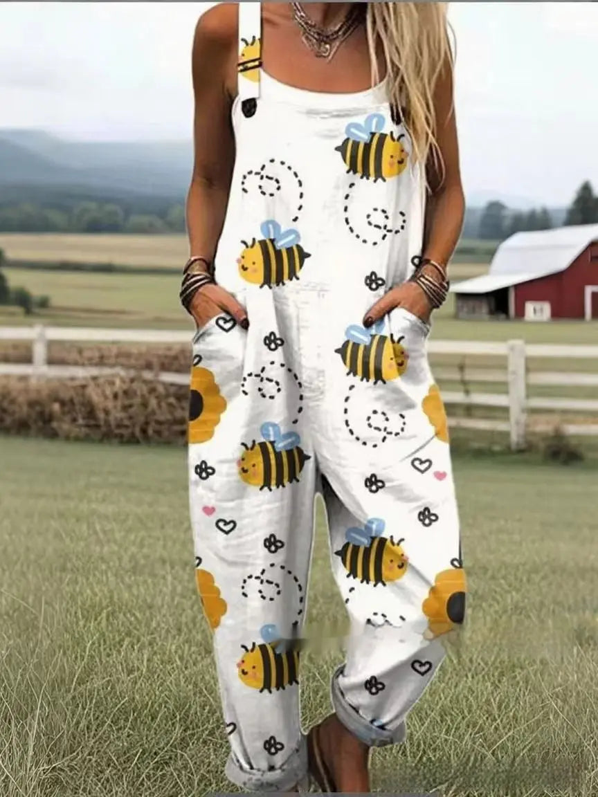 Female Digital 3D Printing Button Casual Suspender Trousers hercurva