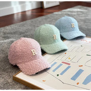 Winter Thick Lambskin Furry Large R Letter Baseball Cap hercurva