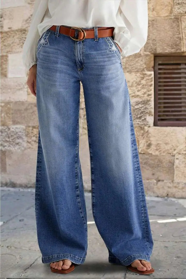 Embroidered Elastic Straight Pants Casual hercurva