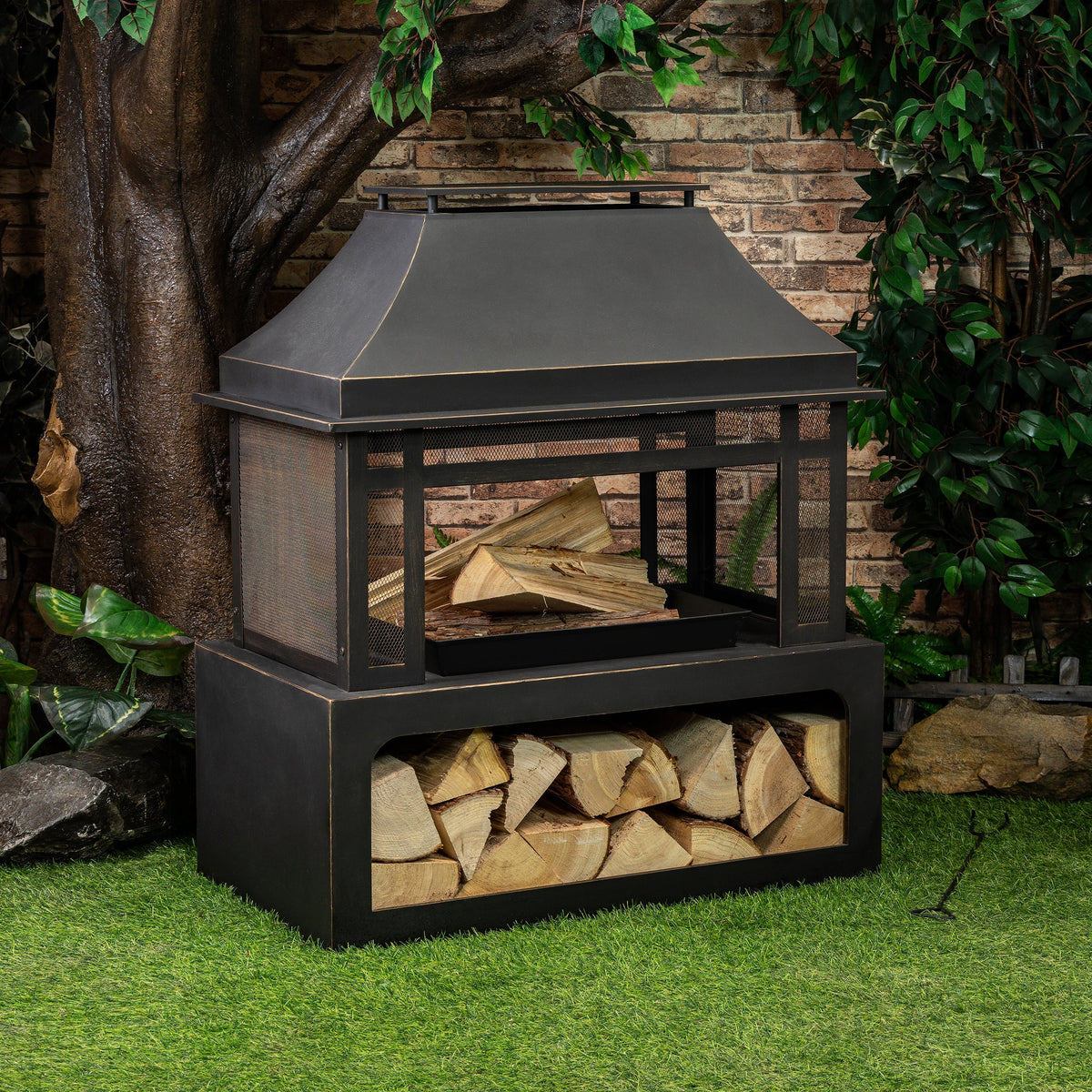 DekoLiving COB10501 Metal Wood Burner Fireplace
