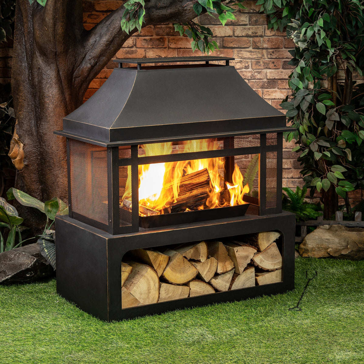 DekoLiving COB10501 Metal Wood Burner Fireplace