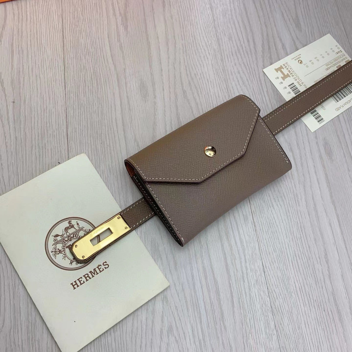 hm kelly belt 18mm with pocket gris alphat calfskin