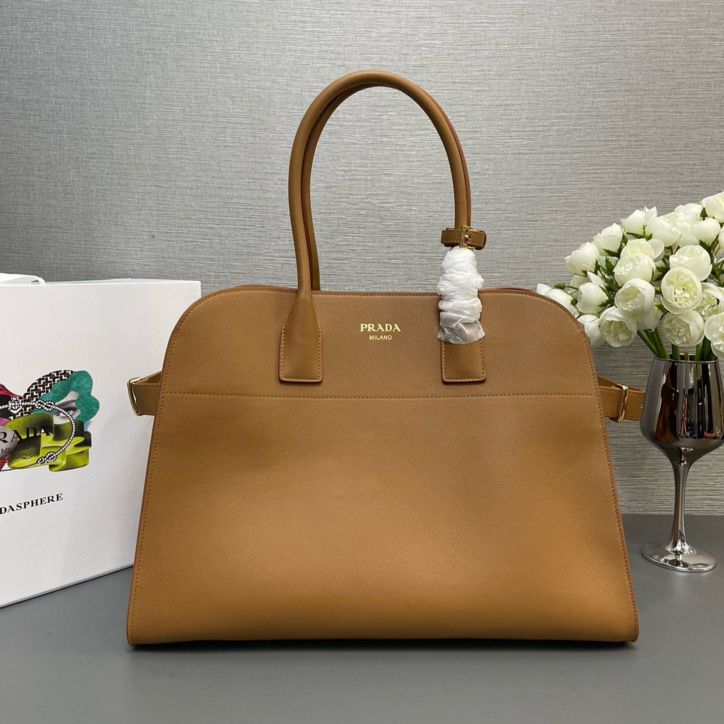 Pra Tote Bag With Buckle Caramel Calfkin