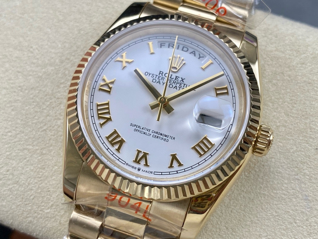 DAY-DATE 36MM GOLD CASE WHITE DIAL