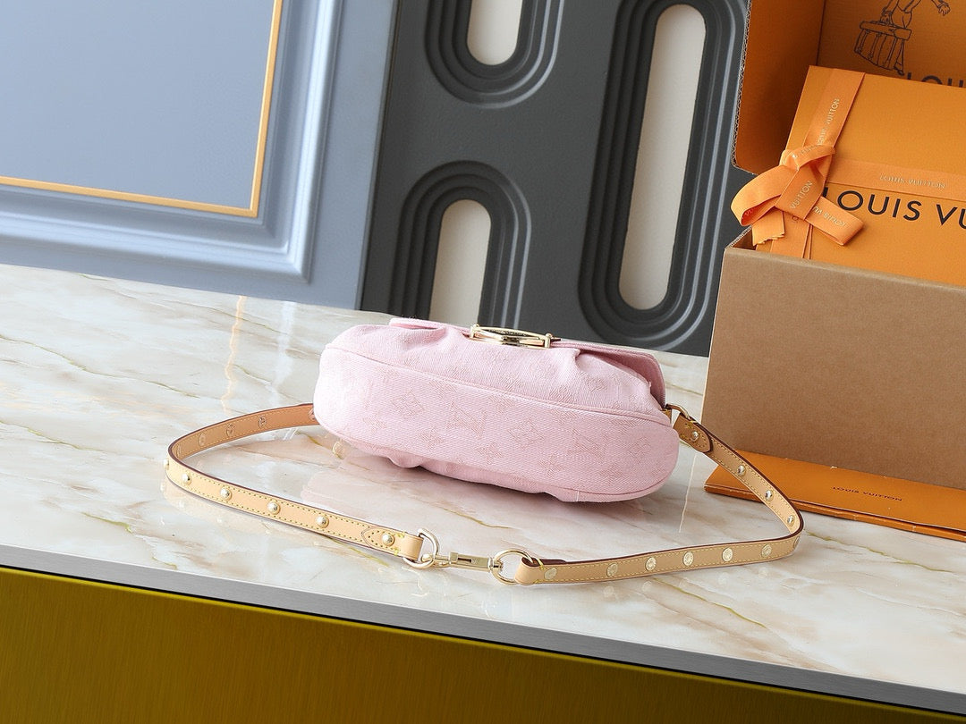 LV Sunset Bag 27cm Pink Monogram Denim Gold Hardware