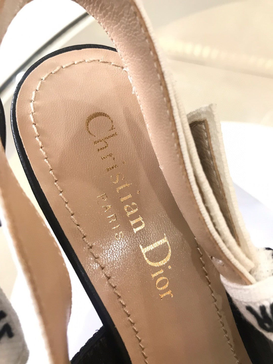 CD Slingback Pump Black Technical Fabric Beige Calfskin