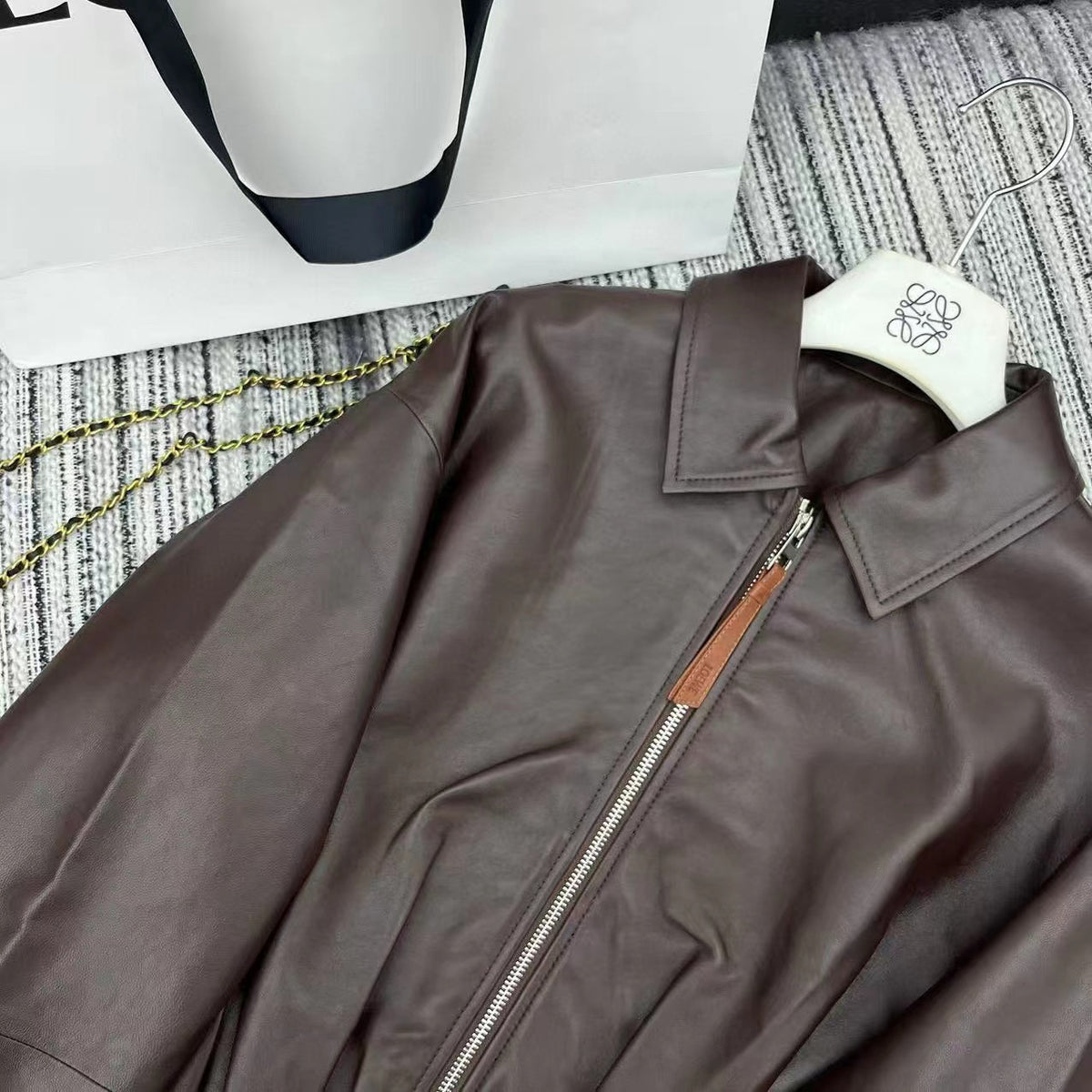 LOEWE Draped Jacket Brown Nappa Lambskin