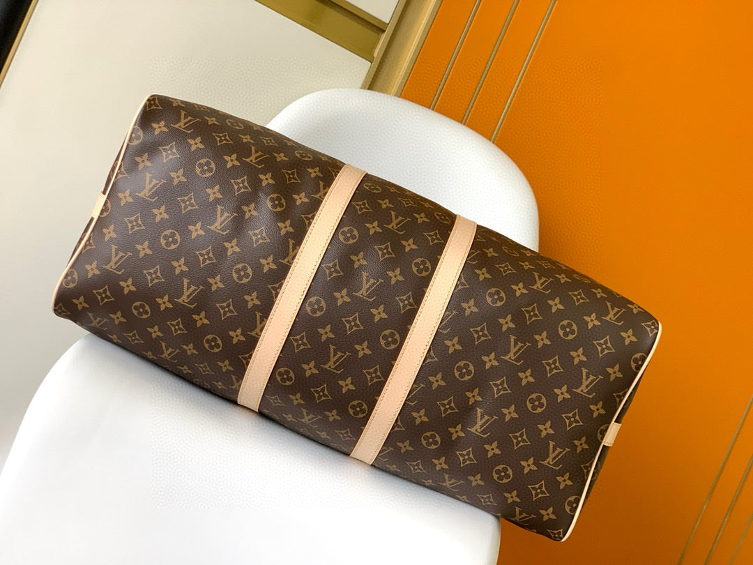 LV Keepall Bandouliere 55 Monogram Canvas Brown Gold Hardware