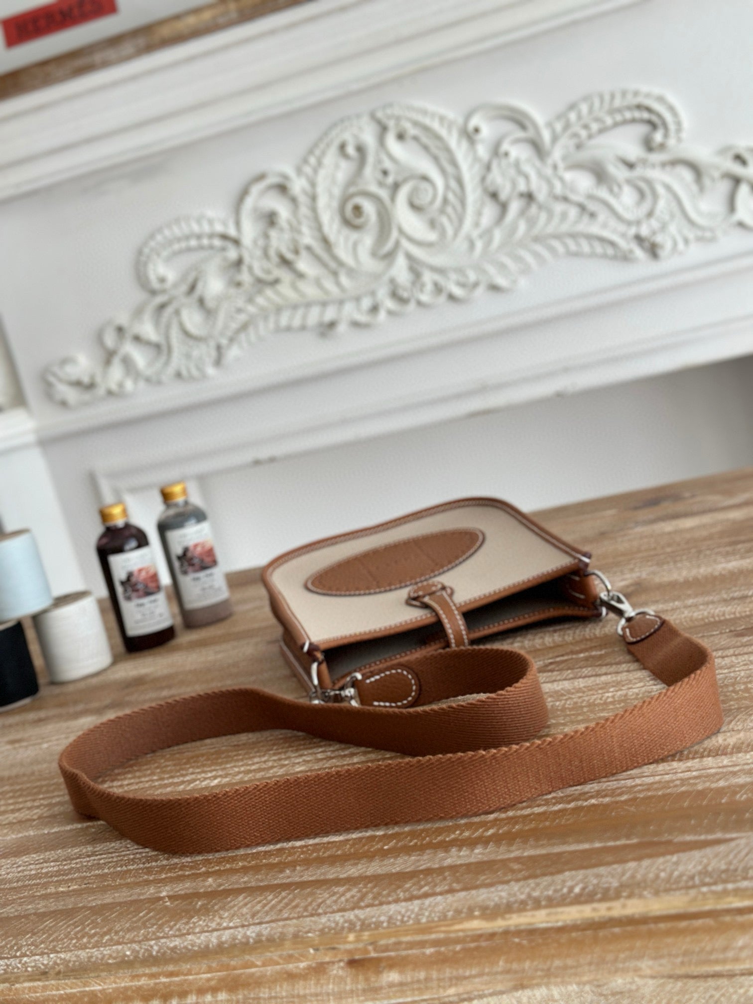 Evelyne Hermes Bags 17 Brown Beige Wax Thread and Cowhide