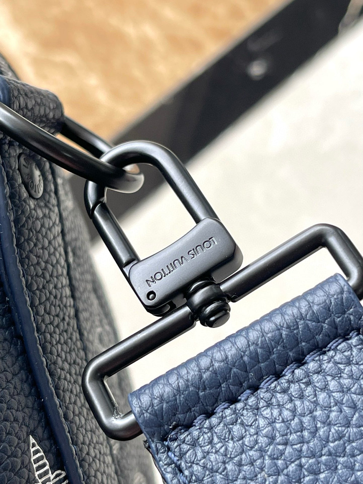 LV Keepall Bandouliere 50 Navy Blue Monogram Shadow Cowhide