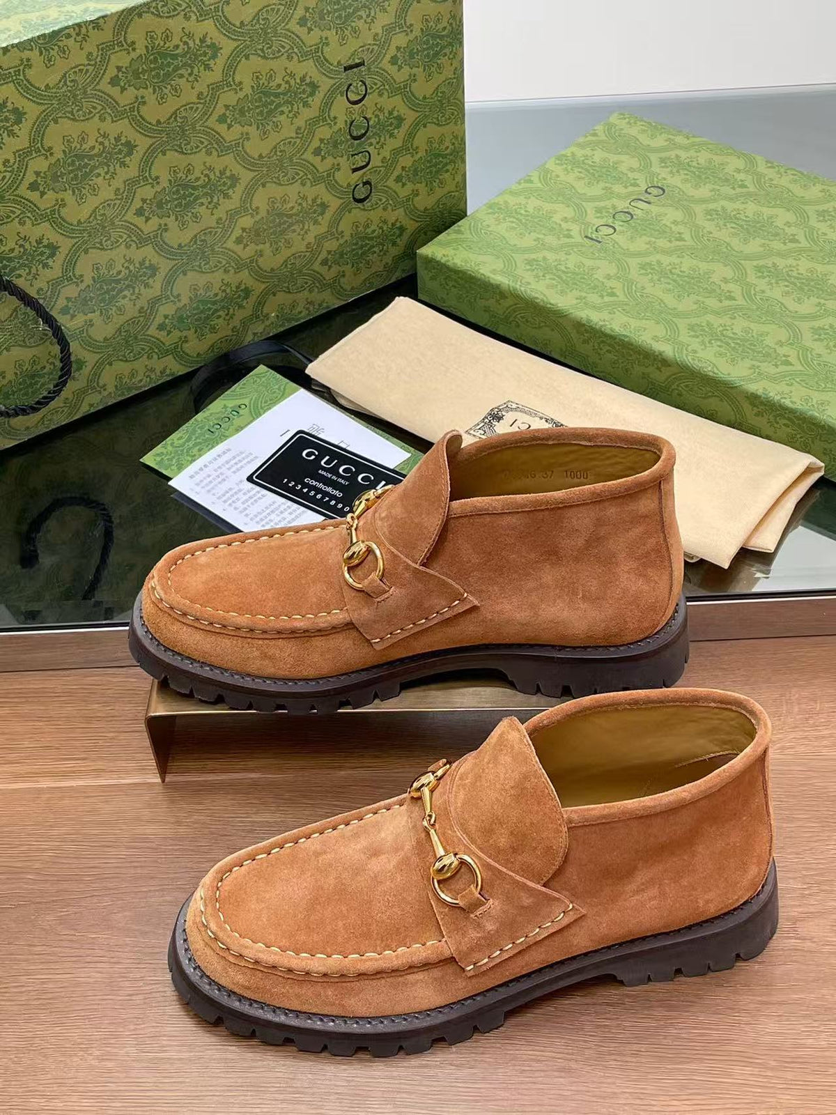 GG Horsebit Ankle Boot Light Brown Suede