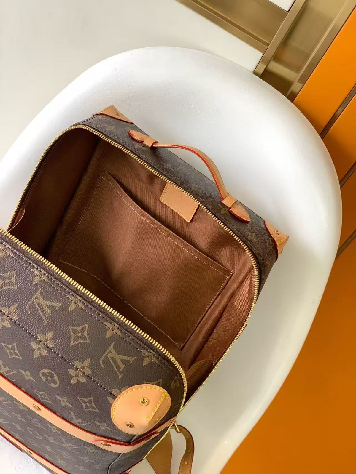 LV Monogram Backpack Brown Gold Leather