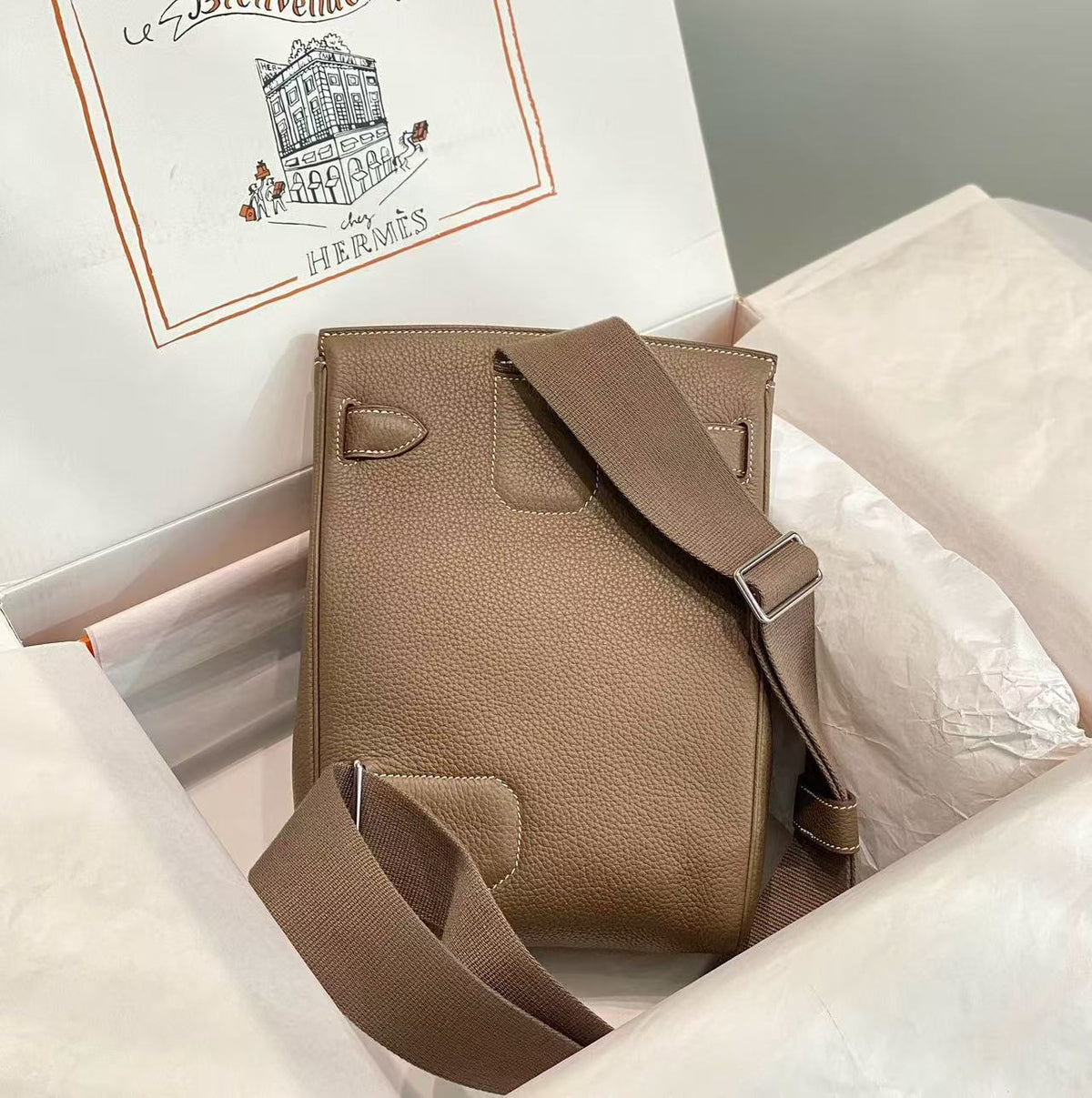 HM Hac a Dos GM Backpack Etoupe Togo Calfskin