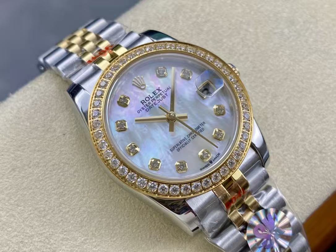 Datejust 31mm Gold Steel Diamond Bezel White Mop Dial