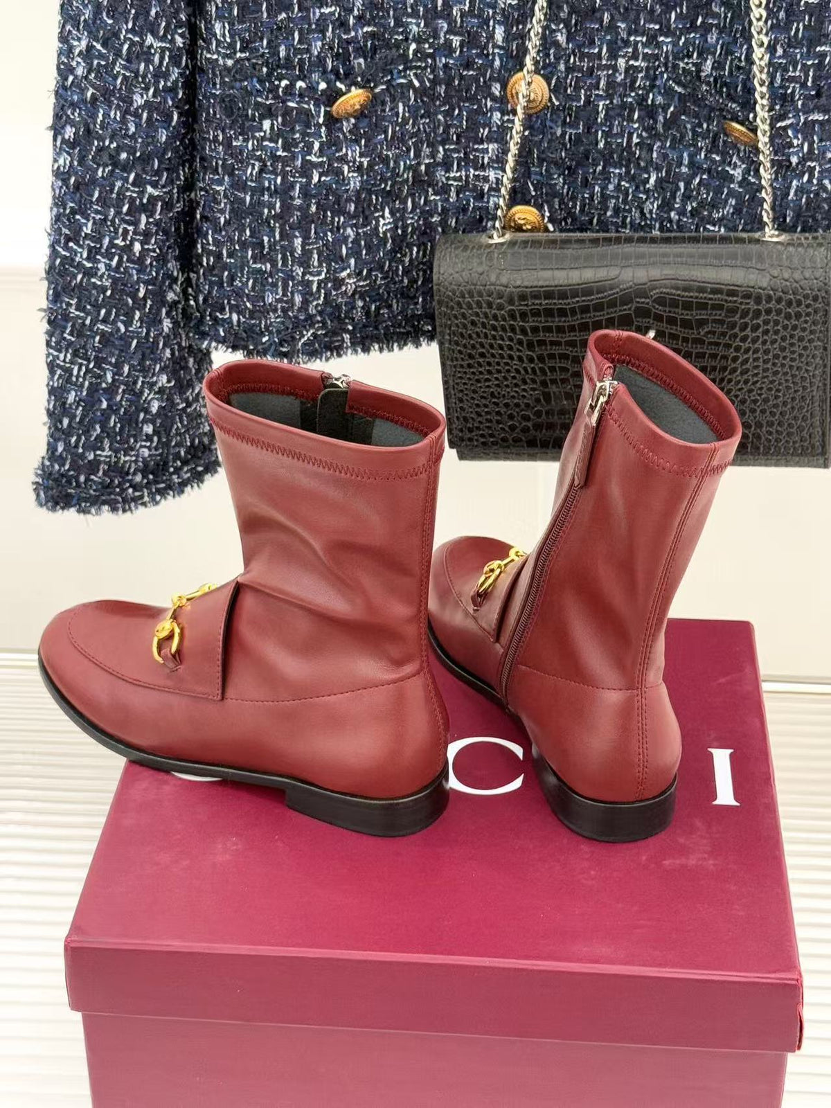 GG 2025 Jordaan Ankle Boot Burgundy mix Black Calfskin