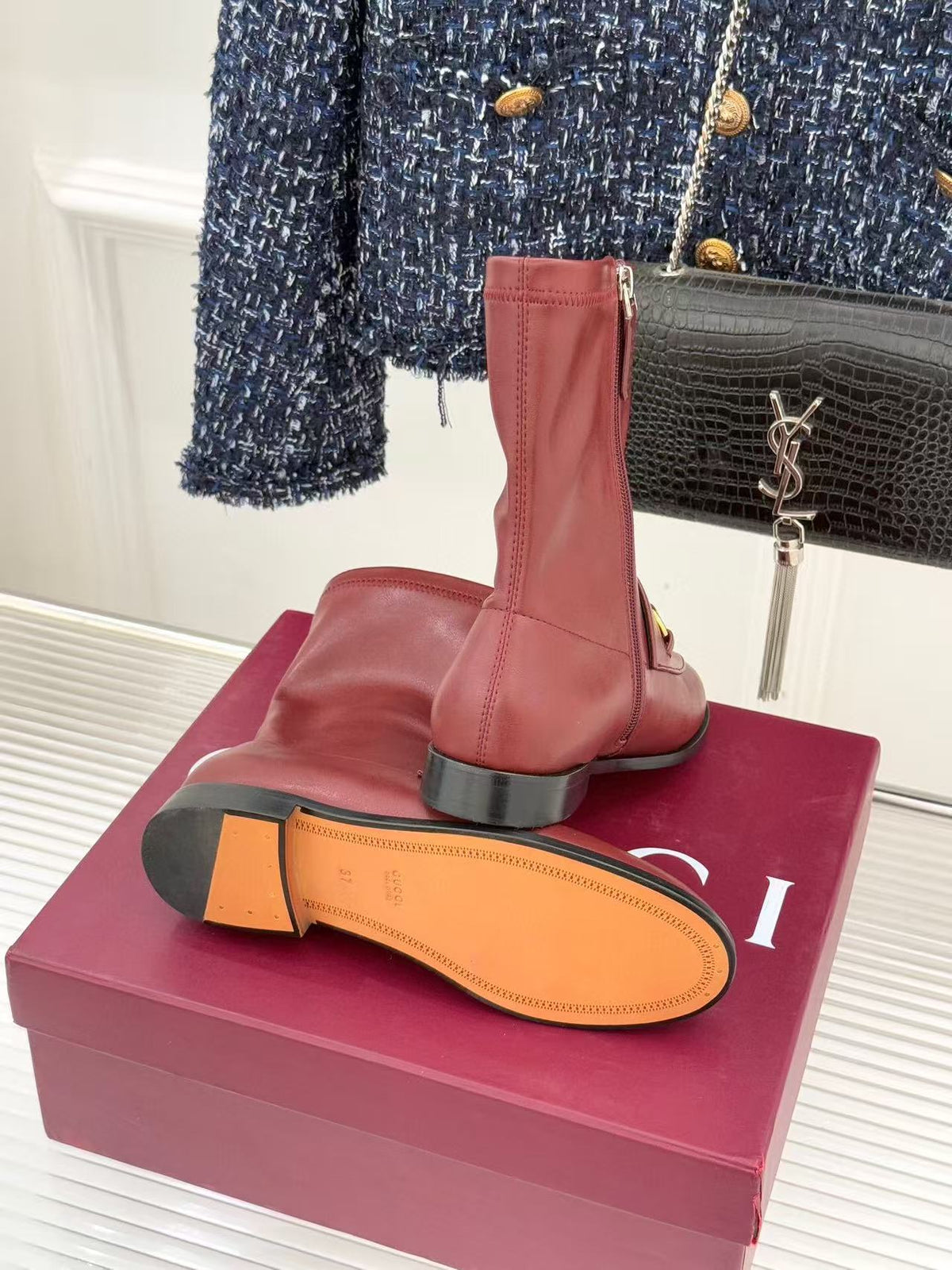 GG 2025 Jordaan Ankle Boot Burgundy mix Black Calfskin