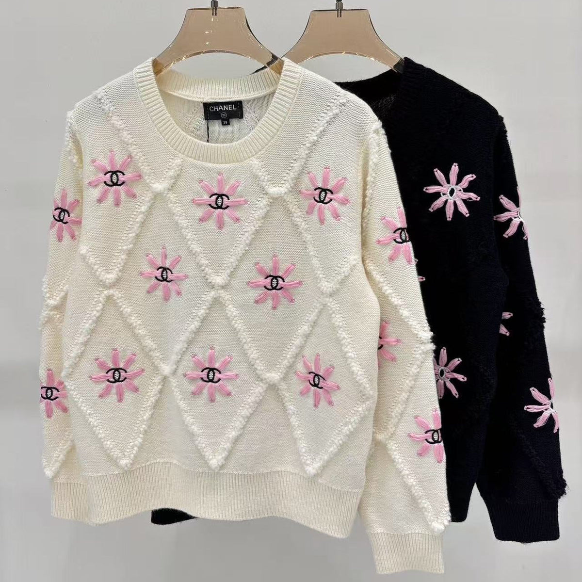 Chanel 2025 Knit Sweater With Pink Floral Motifs