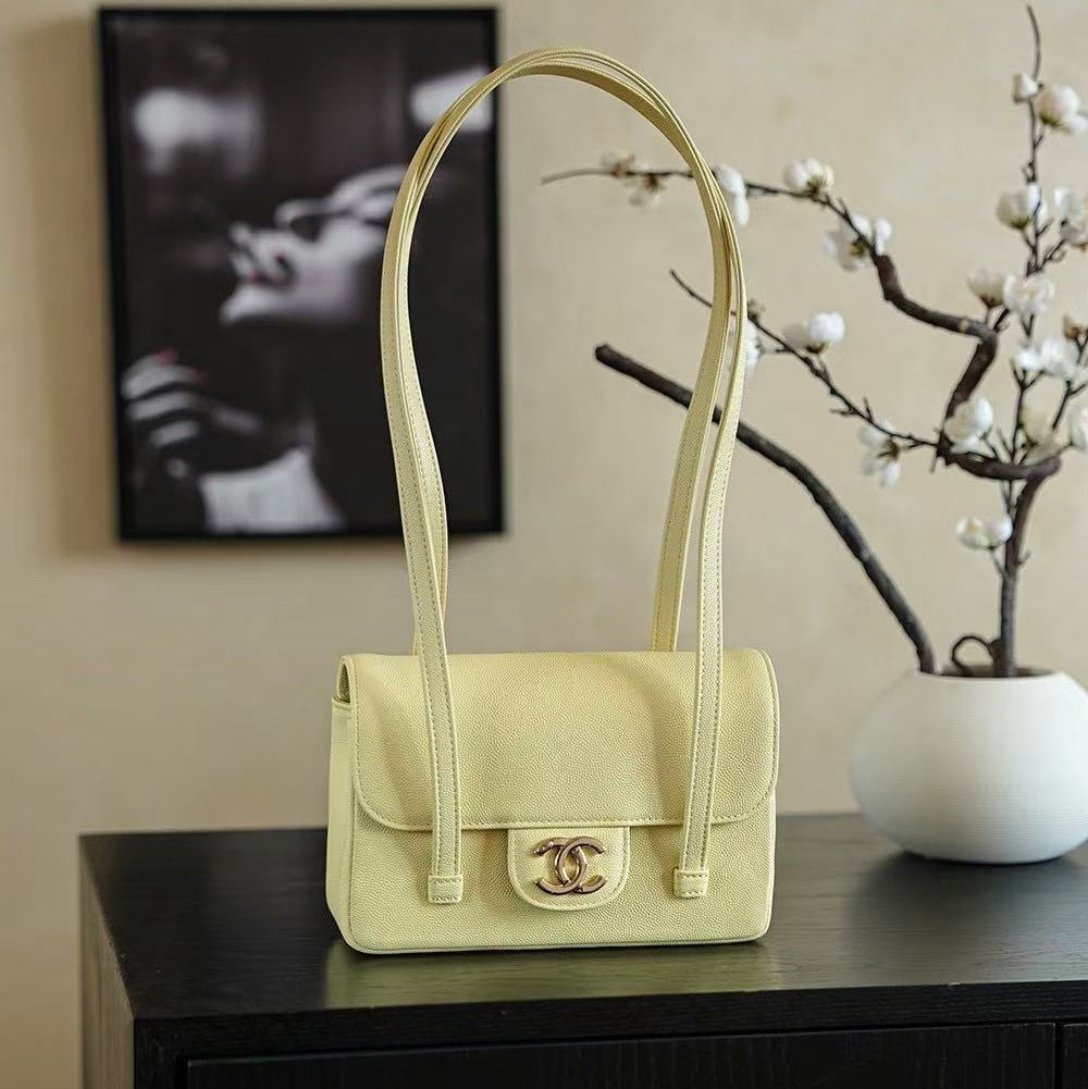 Chanel 2026 Bag 22cm Yellow Grained Shiny Calfskin