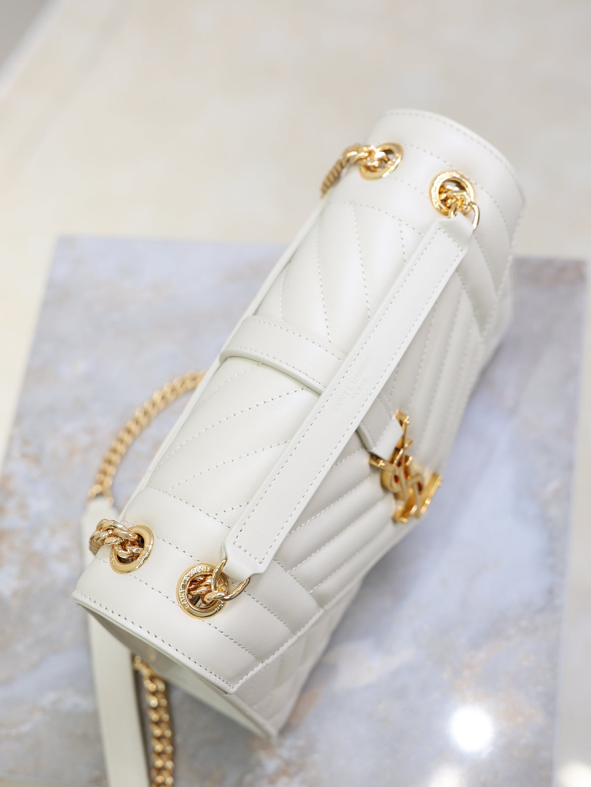 YSL 2026 Envelope In Quilted Grain De Poudre White Embossed Leather