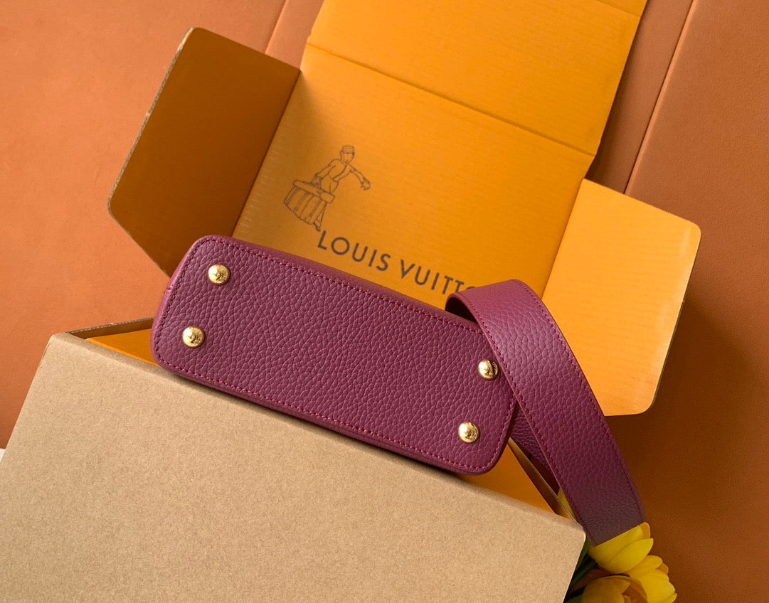 LV 2026 Burgundy Taurillon Leather And Python Mini Capucines Bag